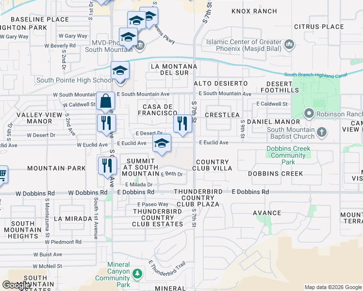 map of restaurants, bars, coffee shops, grocery stores, and more near in Phoenix