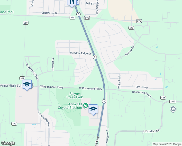 map of restaurants, bars, coffee shops, grocery stores, and more near Peneflor Drive in Anna