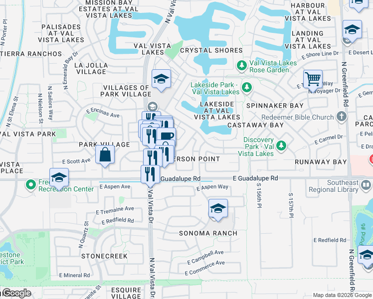 map of restaurants, bars, coffee shops, grocery stores, and more near 888 North Harmony Avenue in Gilbert
