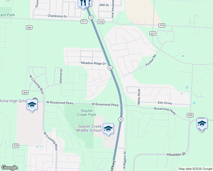 map of restaurants, bars, coffee shops, grocery stores, and more near Peneflor Drive in Anna