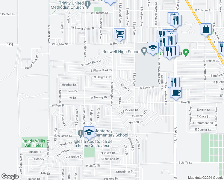 map of restaurants, bars, coffee shops, grocery stores, and more near 699 South Adams Drive in Roswell