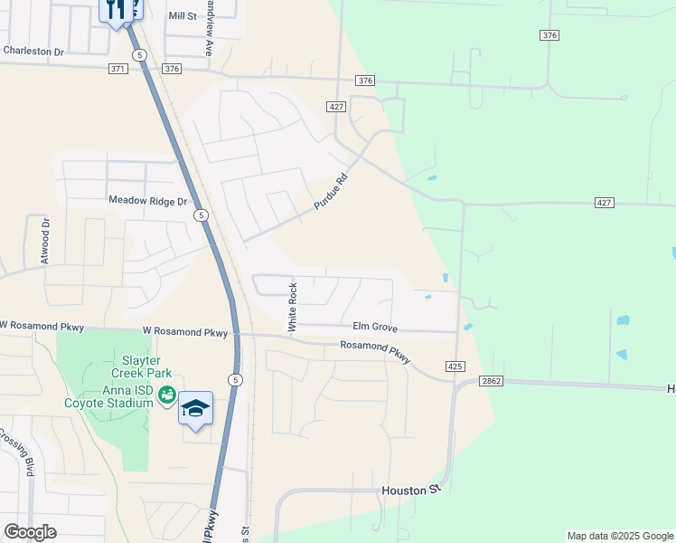 map of restaurants, bars, coffee shops, grocery stores, and more near 317 Indian Creek in Anna