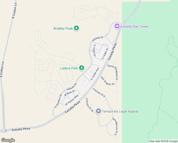 map of restaurants, bars, coffee shops, grocery stores, and more near 8742 South 166th Avenue in Goodyear