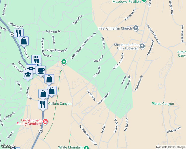 map of restaurants, bars, coffee shops, grocery stores, and more near 309 Ll Davis Drive in Ruidoso