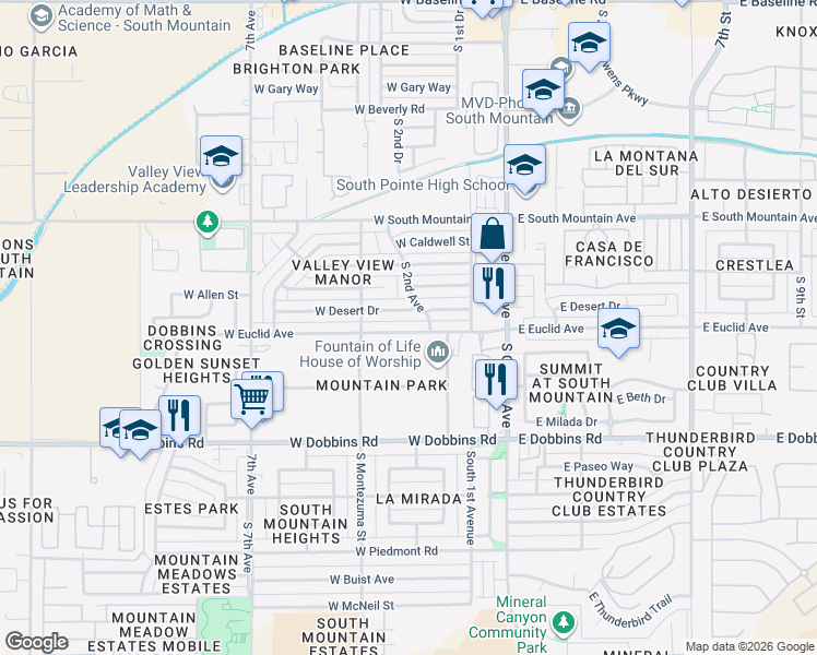 map of restaurants, bars, coffee shops, grocery stores, and more near 209 West Desert Drive in Phoenix