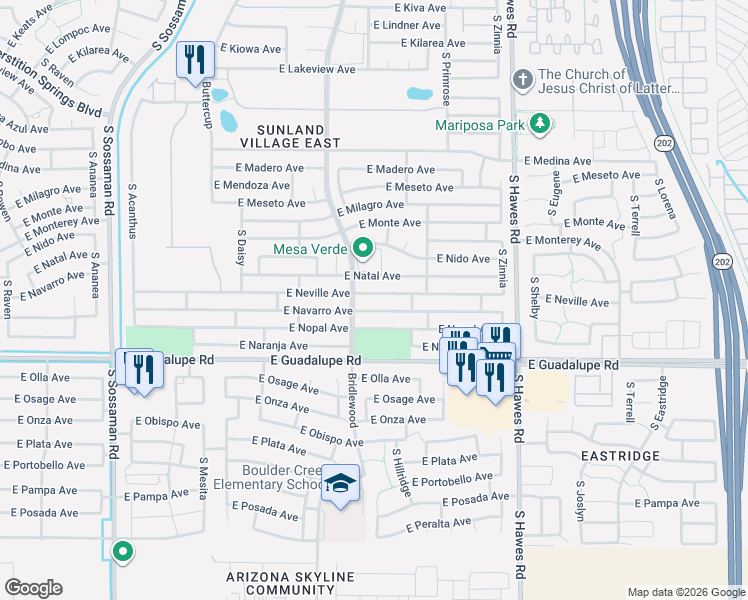 map of restaurants, bars, coffee shops, grocery stores, and more near 8022 East Neville Avenue in Mesa