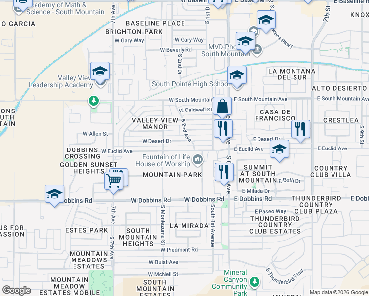map of restaurants, bars, coffee shops, grocery stores, and more near 209 West Desert Drive in Phoenix