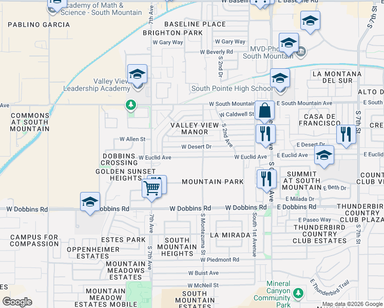 map of restaurants, bars, coffee shops, grocery stores, and more near 329 West Desert Drive in Phoenix
