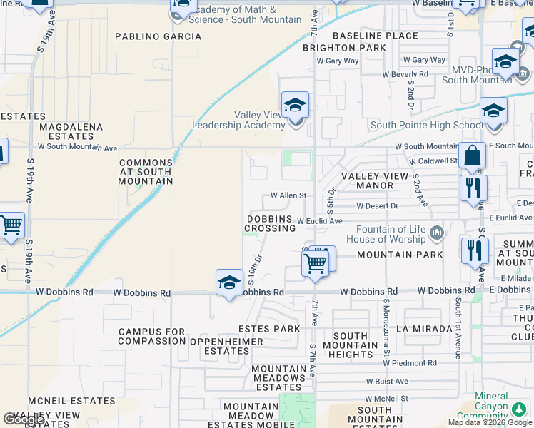 map of restaurants, bars, coffee shops, grocery stores, and more near 1010 West Samantha Way in Phoenix