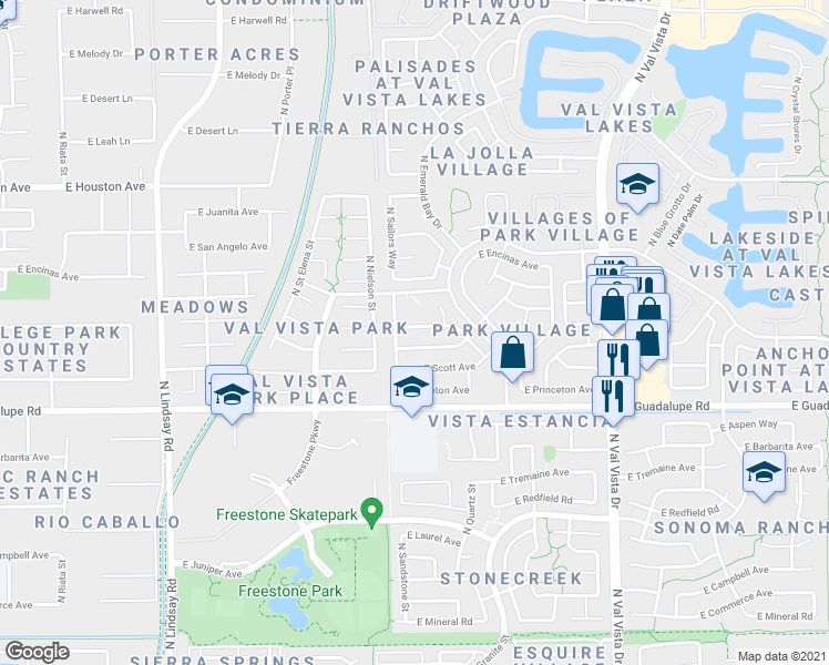 map of restaurants, bars, coffee shops, grocery stores, and more near 1232 East Harvard Avenue in Gilbert