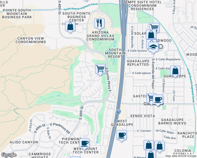 map of restaurants, bars, coffee shops, grocery stores, and more near 8665 South 51st Street in Phoenix