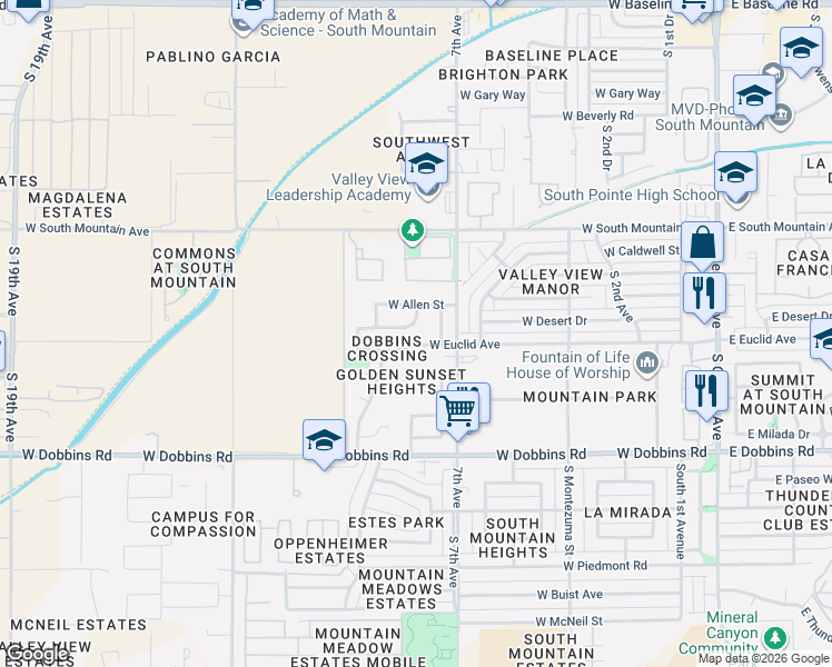 map of restaurants, bars, coffee shops, grocery stores, and more near 8611 South 8th Drive in Phoenix