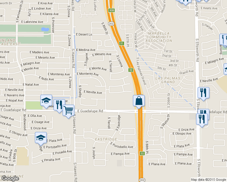 map of restaurants, bars, coffee shops, grocery stores, and more near 8632 East Nopal Avenue in Mesa