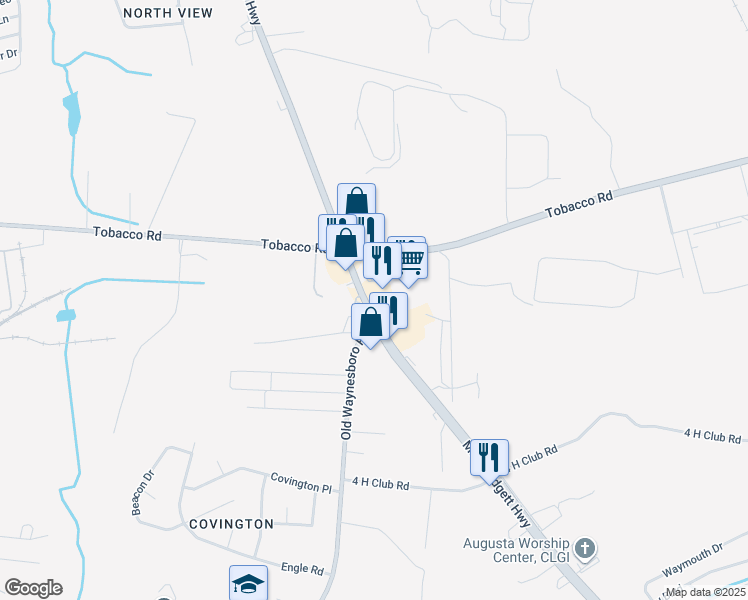 map of restaurants, bars, coffee shops, grocery stores, and more near 3722 Mike Padgett Highway in Augusta