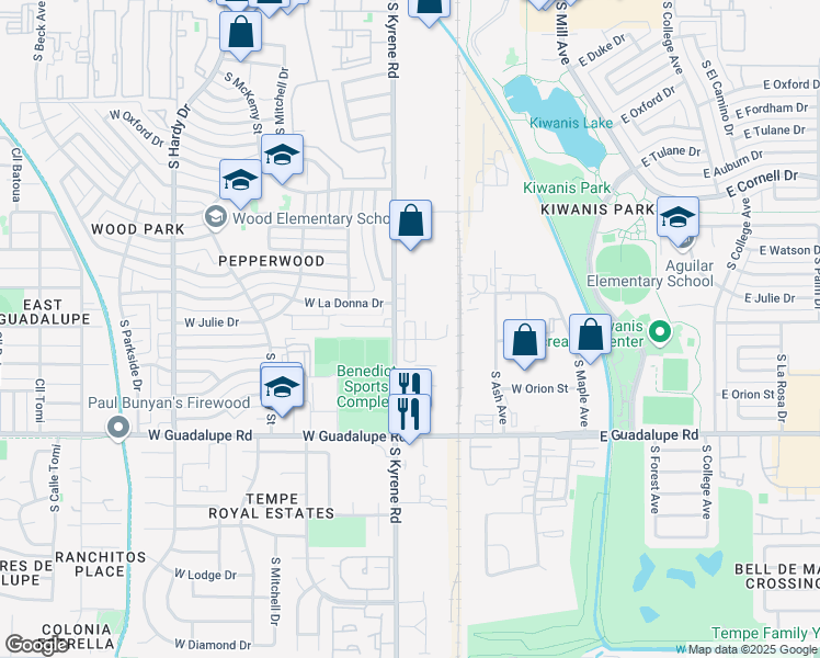 map of restaurants, bars, coffee shops, grocery stores, and more near 426 West Gemini Drive in Tempe