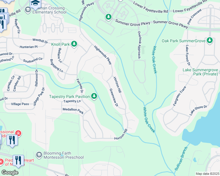 map of restaurants, bars, coffee shops, grocery stores, and more near 50 Greenview Drive in Newnan