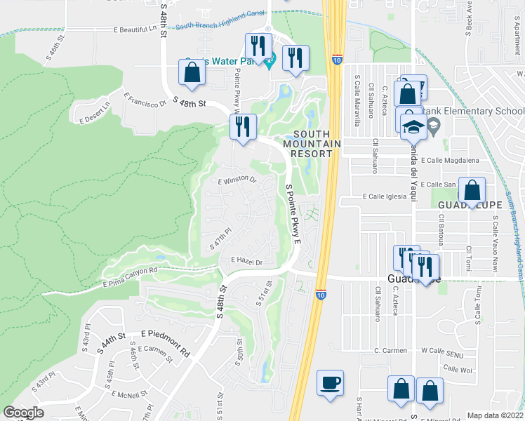 map of restaurants, bars, coffee shops, grocery stores, and more near 8665 South 51st Street in Phoenix