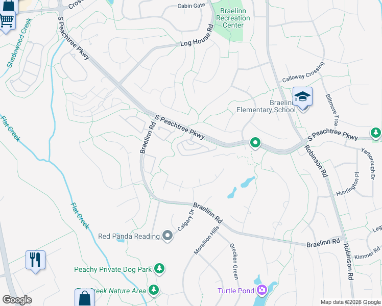 map of restaurants, bars, coffee shops, grocery stores, and more near 1212 Park Side in Peachtree City