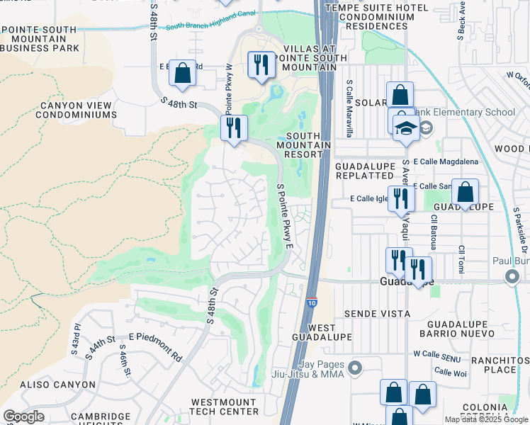 map of restaurants, bars, coffee shops, grocery stores, and more near 8665 South 51st Street in Phoenix