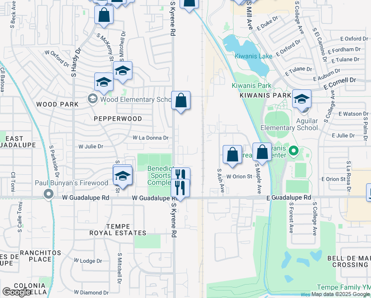 map of restaurants, bars, coffee shops, grocery stores, and more near 426 West Gemini Drive in Tempe