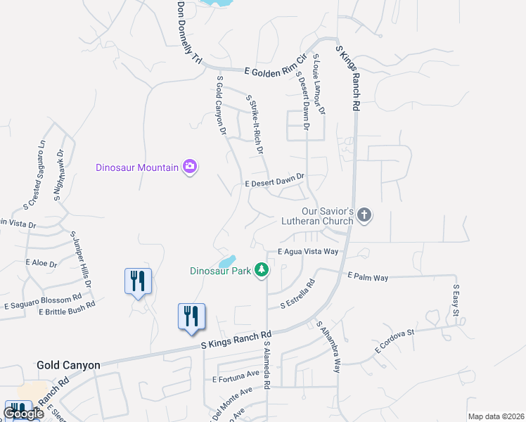 map of restaurants, bars, coffee shops, grocery stores, and more near 5237 South Overlook Trail in Gold Canyon