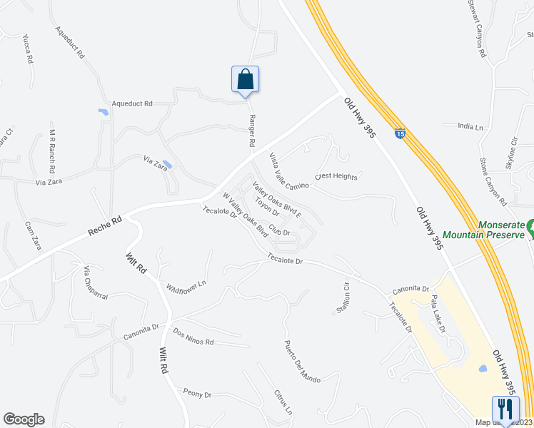 map of restaurants, bars, coffee shops, grocery stores, and more near 3909 Reche Road in Fallbrook