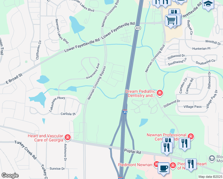 map of restaurants, bars, coffee shops, grocery stores, and more near 2019 Newnan Crossing Bypass in Newnan