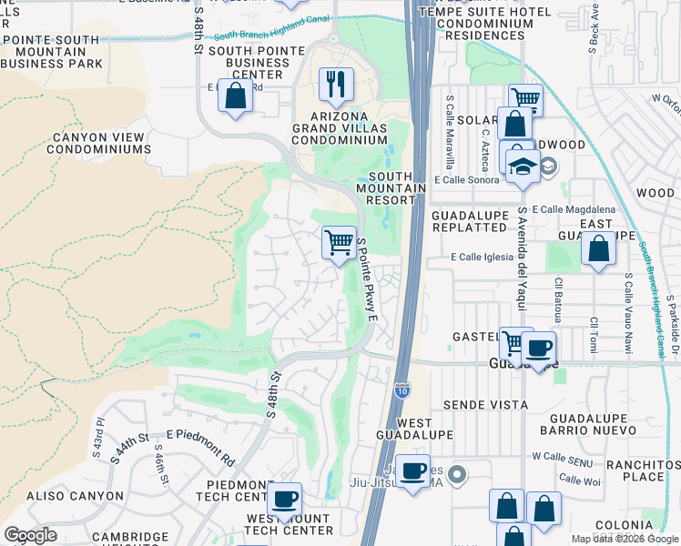 map of restaurants, bars, coffee shops, grocery stores, and more near 8665 South 51st Street in Phoenix
