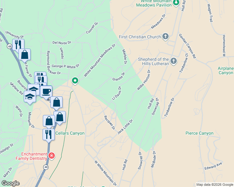 map of restaurants, bars, coffee shops, grocery stores, and more near 309 Ll Davis Drive in Ruidoso