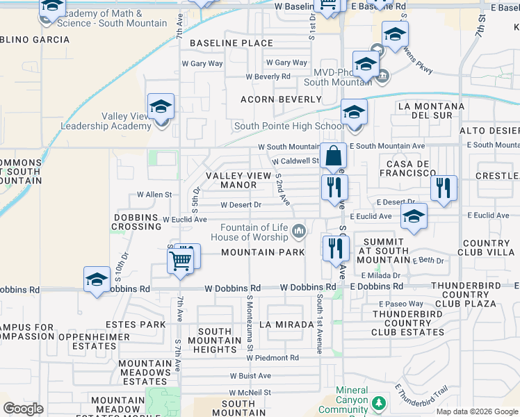 map of restaurants, bars, coffee shops, grocery stores, and more near 247 West Desert Drive in Phoenix