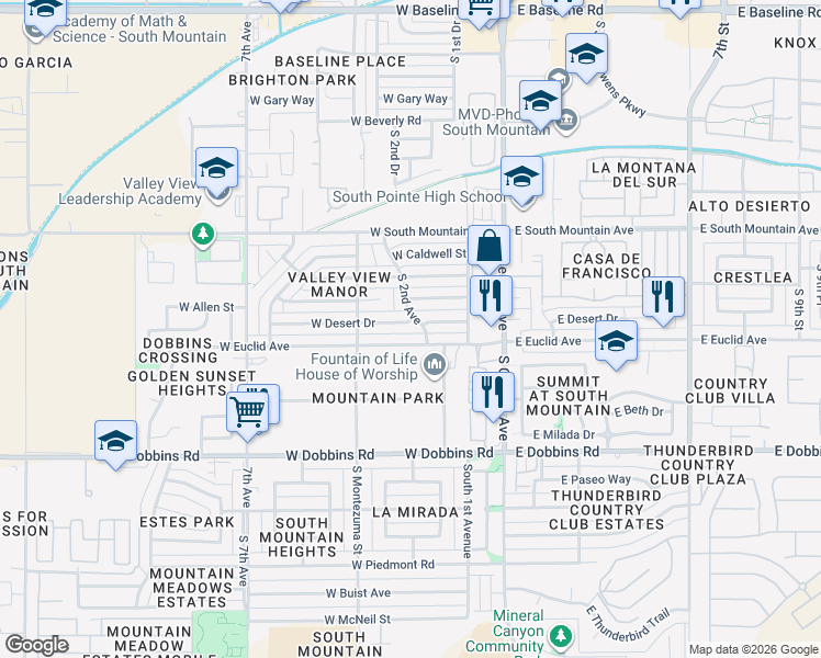 map of restaurants, bars, coffee shops, grocery stores, and more near 209 W Desert Dr in Phoenix