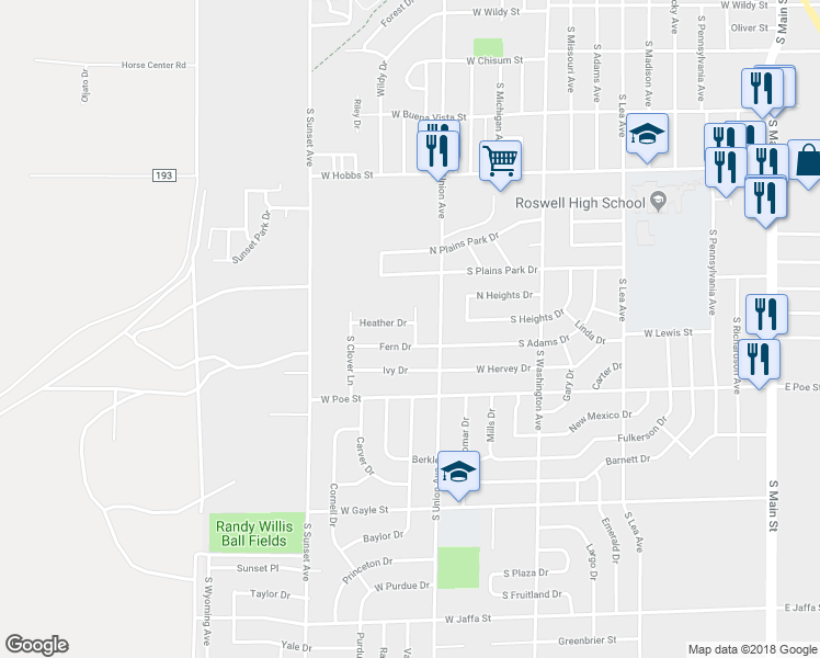 map of restaurants, bars, coffee shops, grocery stores, and more near 1012 Heather Drive in Roswell