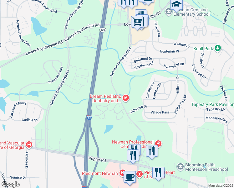 map of restaurants, bars, coffee shops, grocery stores, and more near 2001 Newnan Crossing Boulevard in Newnan