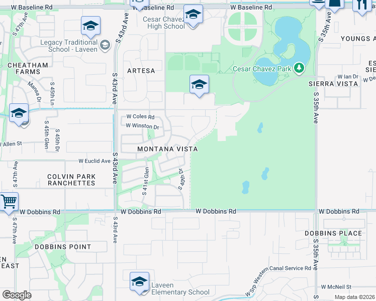 map of restaurants, bars, coffee shops, grocery stores, and more near 4009 West Desert Drive in Phoenix