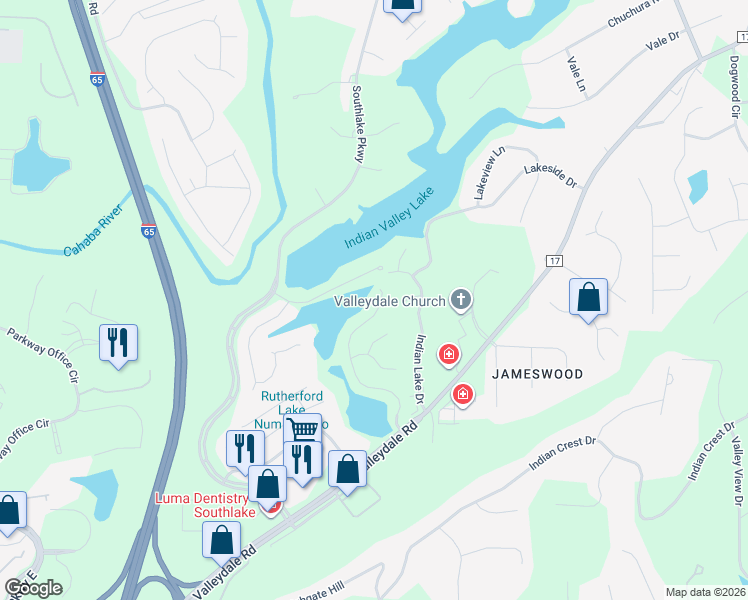 map of restaurants, bars, coffee shops, grocery stores, and more near 4674 Lake Valley Drive in Birmingham