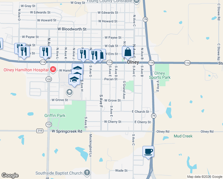 map of restaurants, bars, coffee shops, grocery stores, and more near 315 South Avenue East in Olney