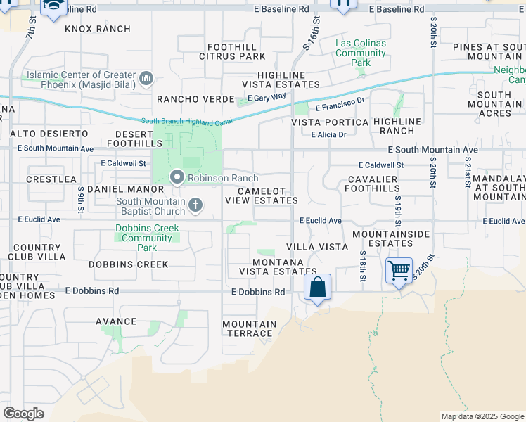 map of restaurants, bars, coffee shops, grocery stores, and more near 1525 East Desert Drive in Phoenix