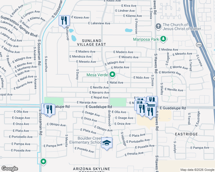 map of restaurants, bars, coffee shops, grocery stores, and more near 8022 East Neville Avenue in Mesa