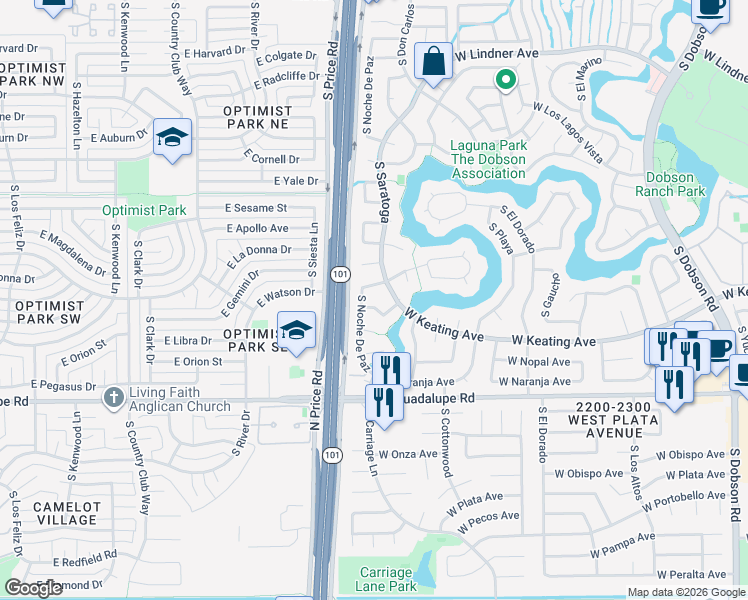 map of restaurants, bars, coffee shops, grocery stores, and more near 2730 West Nido Avenue in Mesa