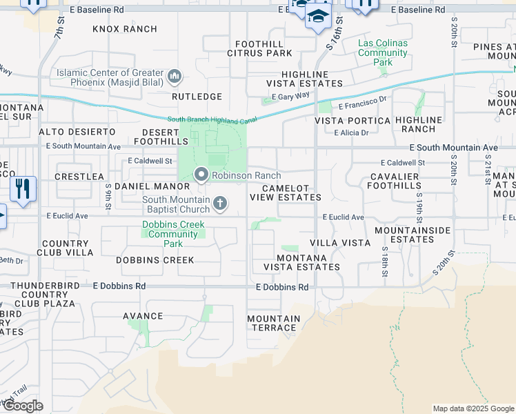 map of restaurants, bars, coffee shops, grocery stores, and more near 8635 South 14th Street in Phoenix
