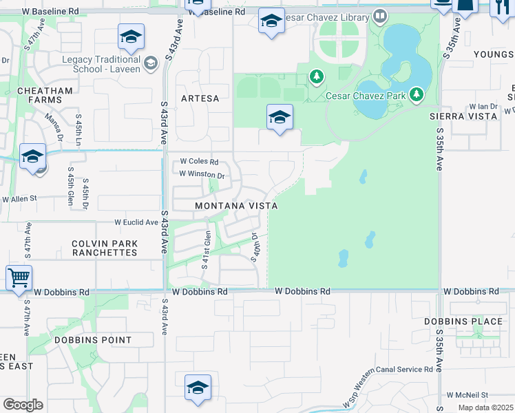 map of restaurants, bars, coffee shops, grocery stores, and more near 4009 West Desert Drive in Phoenix
