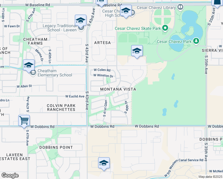map of restaurants, bars, coffee shops, grocery stores, and more near 4134 West Samantha Way in Phoenix