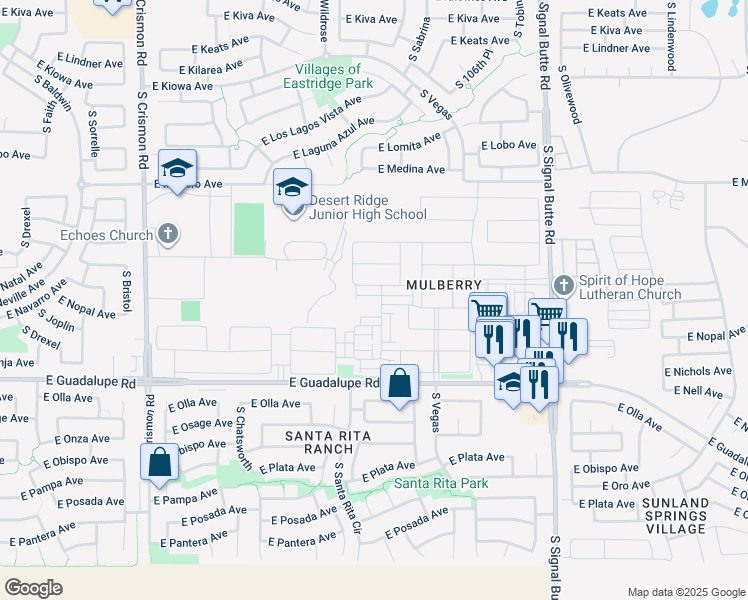 map of restaurants, bars, coffee shops, grocery stores, and more near 2616 South Valle Verde in Mesa