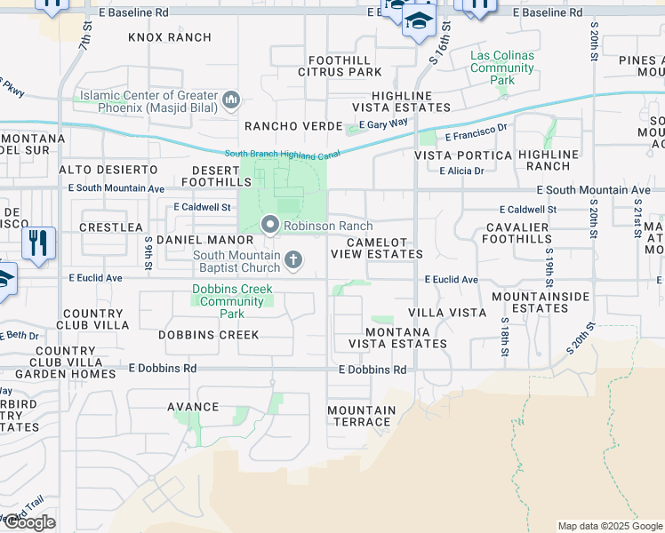 map of restaurants, bars, coffee shops, grocery stores, and more near 8635 South 14th Street in Phoenix