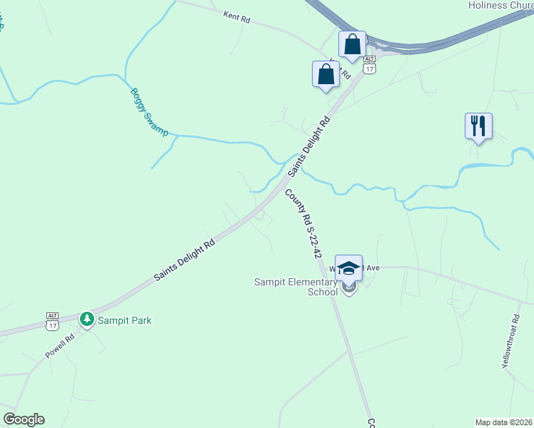 map of restaurants, bars, coffee shops, grocery stores, and more near Bud Road in Georgetown County