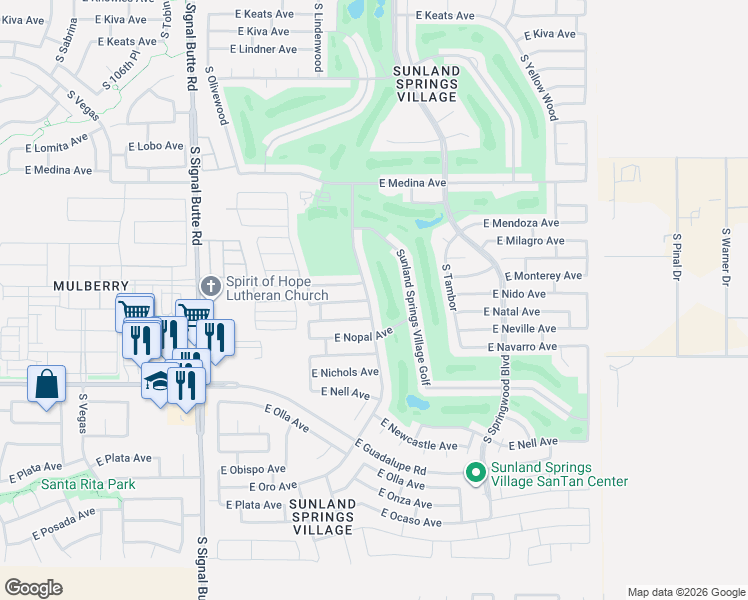 map of restaurants, bars, coffee shops, grocery stores, and more near 2617 South Wattlewood in Mesa