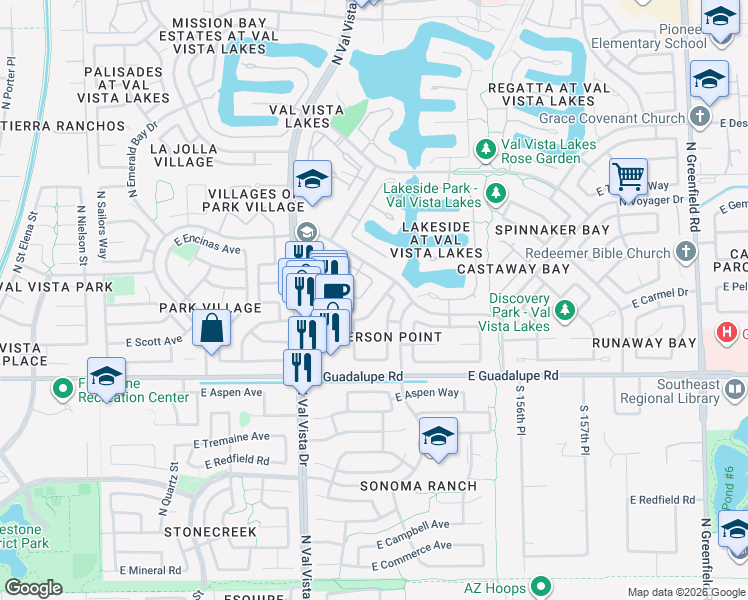 map of restaurants, bars, coffee shops, grocery stores, and more near 888 North Harmony Avenue in Gilbert
