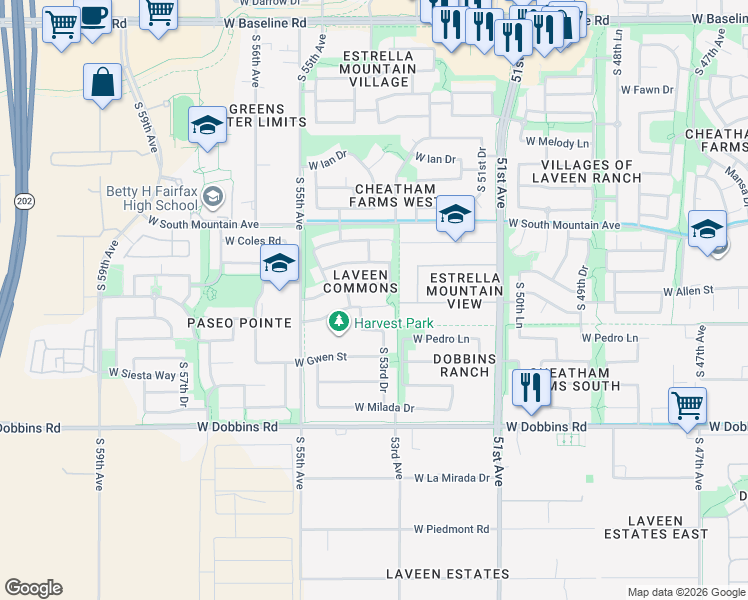 map of restaurants, bars, coffee shops, grocery stores, and more near 5336 West Samantha Way in Phoenix