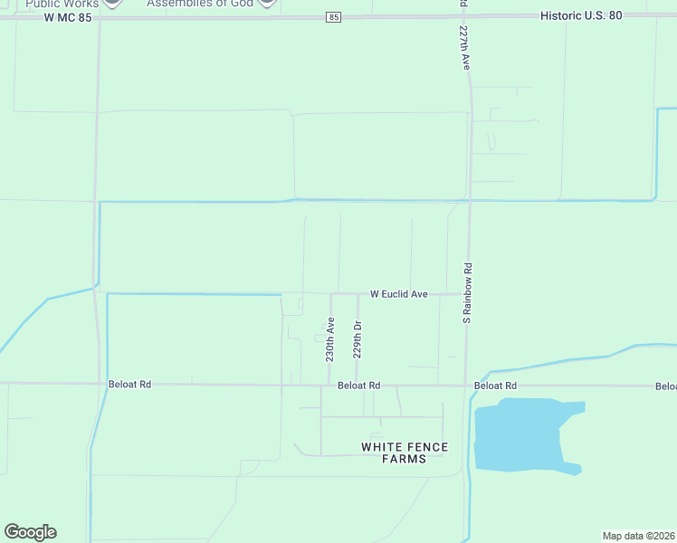 map of restaurants, bars, coffee shops, grocery stores, and more near S 229th Ln in Buckeye