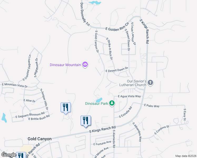 map of restaurants, bars, coffee shops, grocery stores, and more near 9756 East Dead Sure Place in Gold Canyon